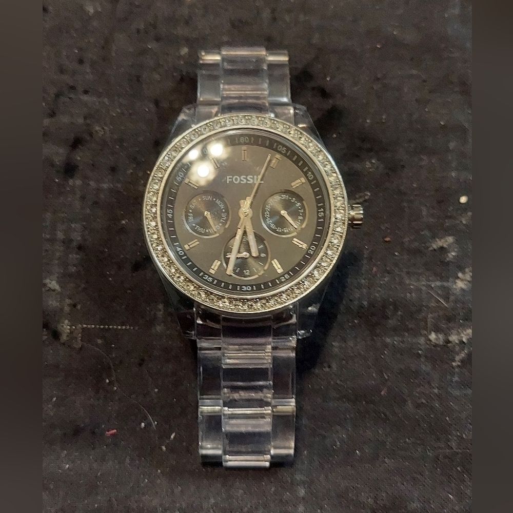 Fossil Clear Acrylic band and case iced out
